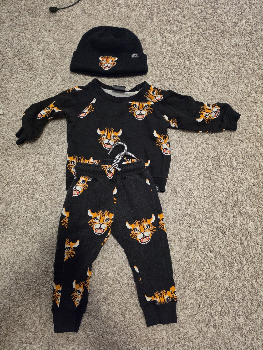 Whistle And Flute Kids Black Tiger Print One-Piece Set